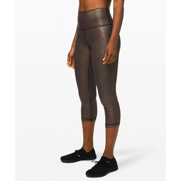 Lululemon Wunder Under 21in Crop Leggings Black Copper Metallic Women's size 2 - Picture 1 of 6